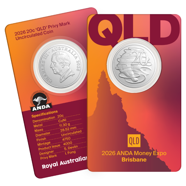 2026 Brisbane ANDA Money Expo ‘QLD’ Privy Mark 20c Uncirculated Coin Card