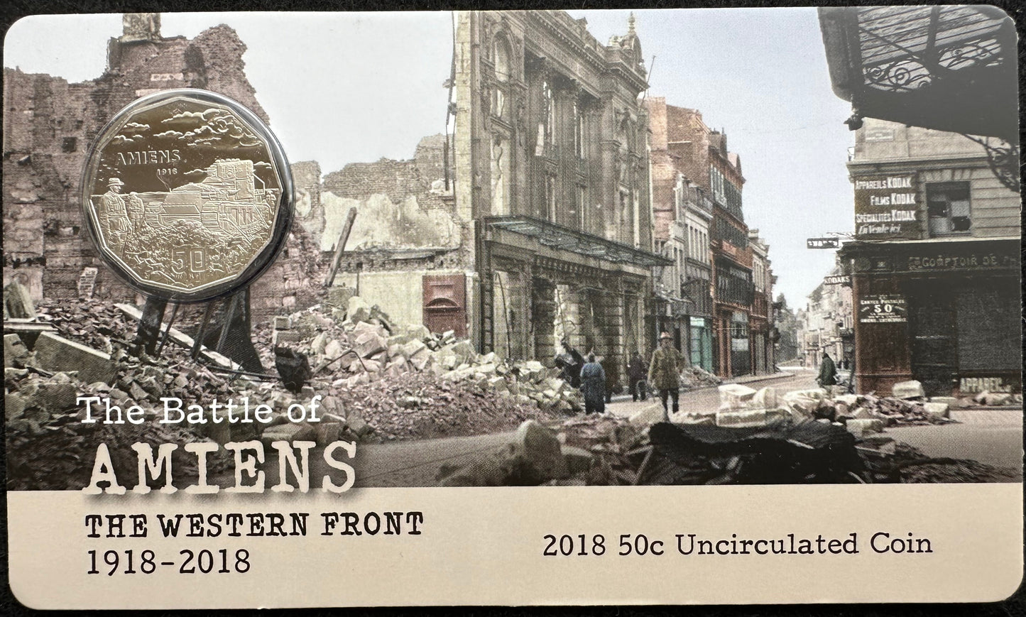 2018 50 cent The Battle of AMIENS The Western Front 1918-2018 carded coin
