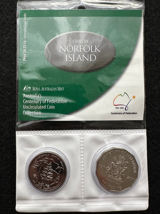 2001 20 & 50 cent Centenary of Federation 2 Coin Set - Norfolk Island UNCIRCULATED