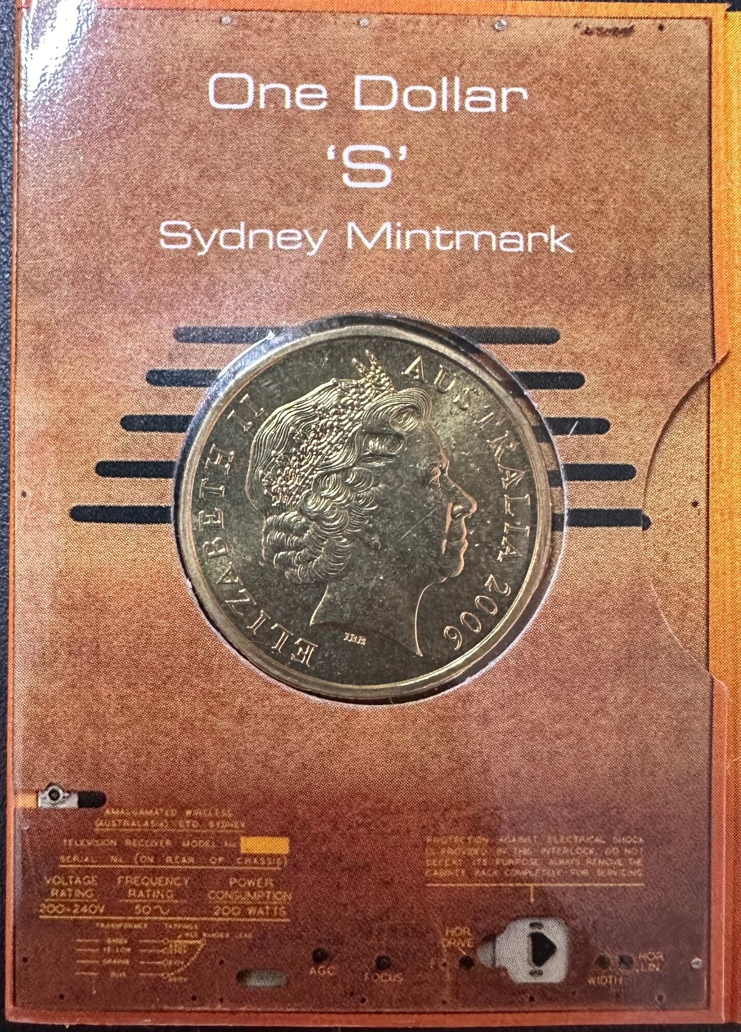 2006 50 Years of Australian Television "S Mintmark" One Dollar Coin in Ram Card