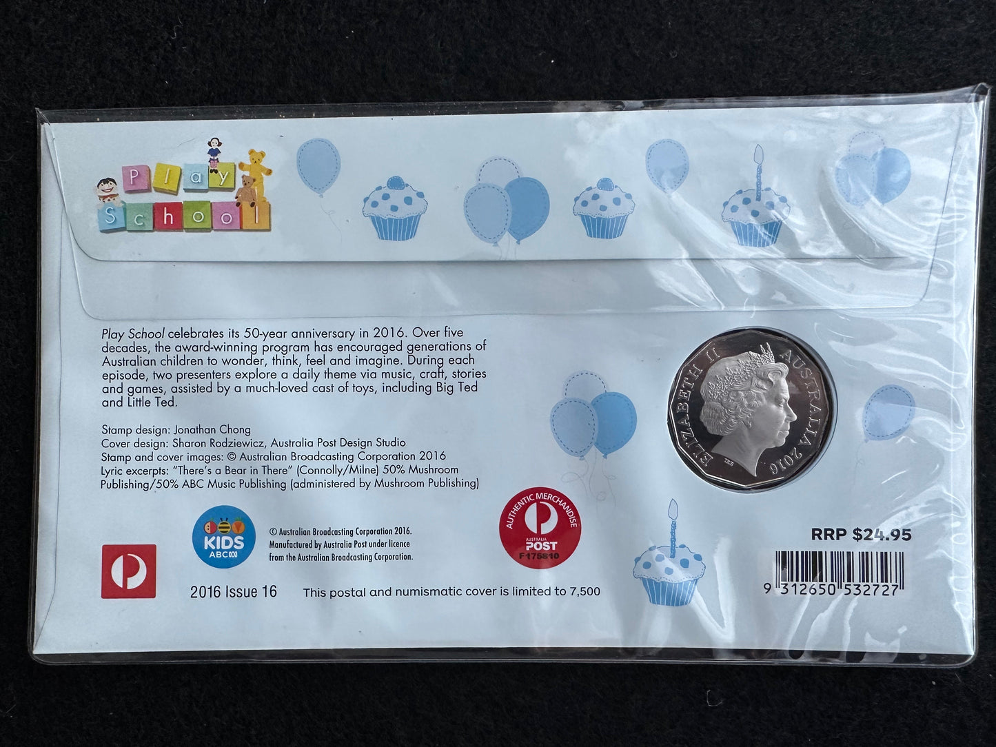 2016 Play School 50th Anniversary 'Big Ted' 50c Coloured PNC