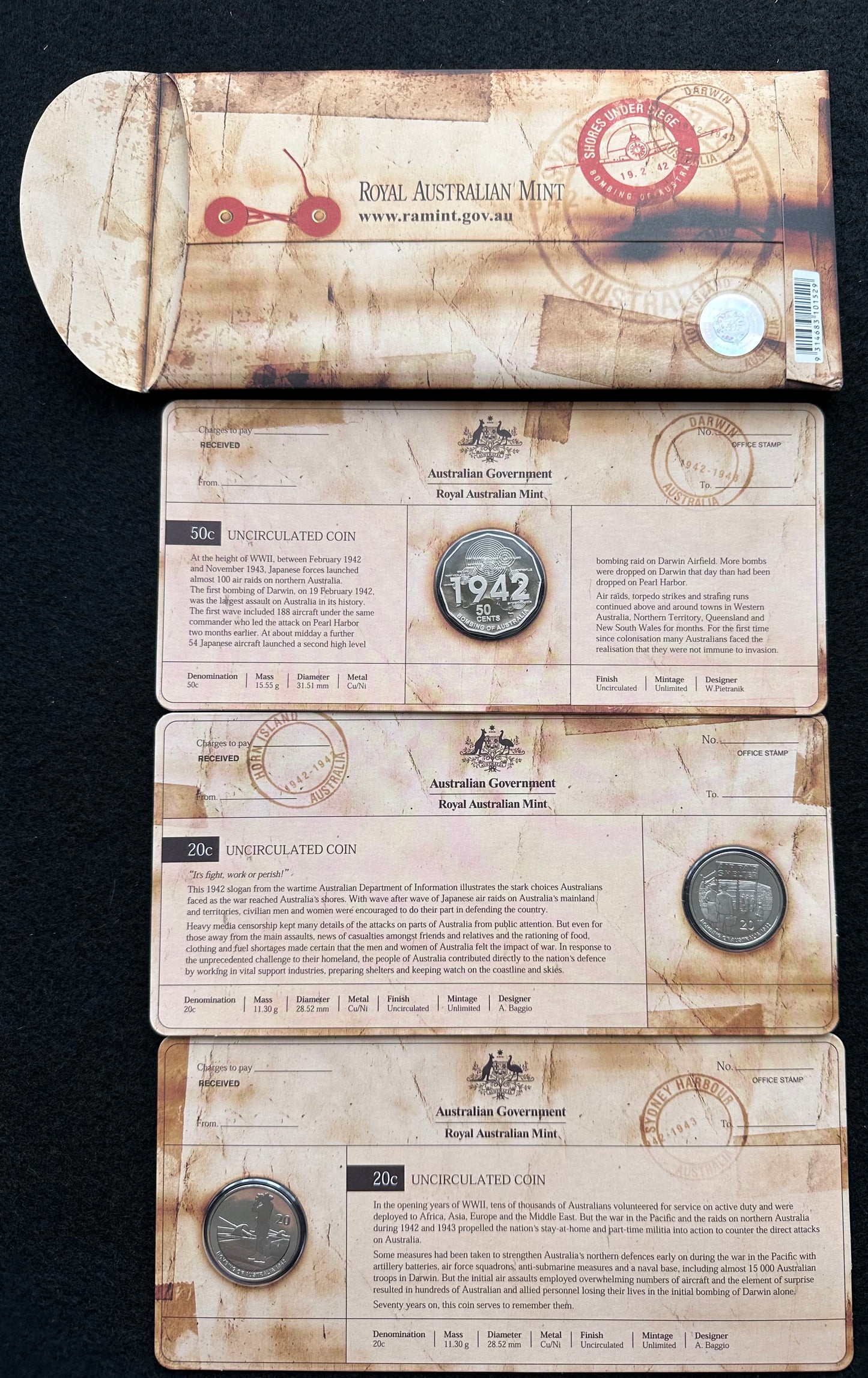 2012 Shores Under Siege: Bombing of Australia 1942 - 20c and 50c Uncirculated 3 Coin Set