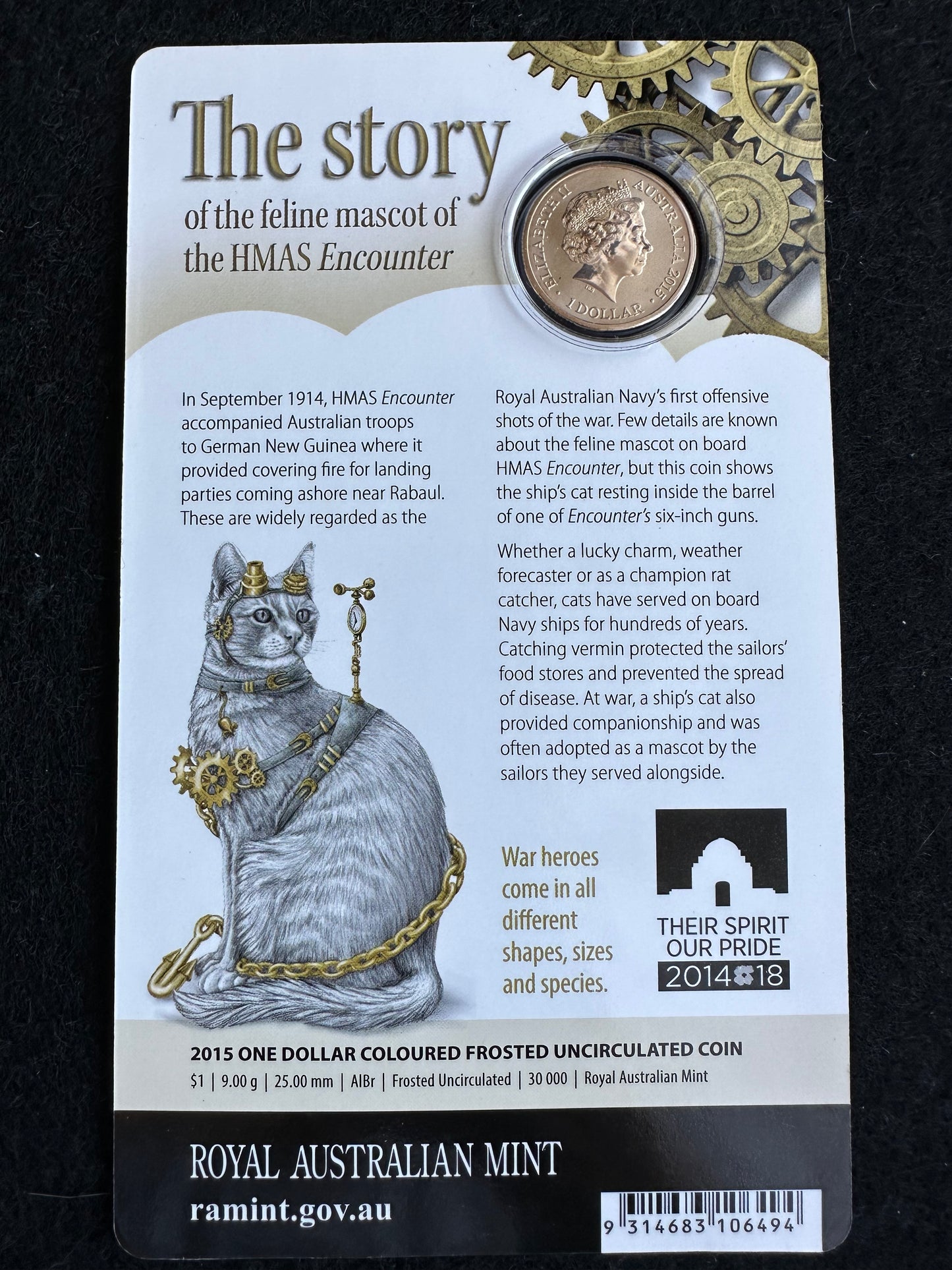 2015 $1 Dollar Unlikely Heroes Great & Small - Feline Mascot UNC