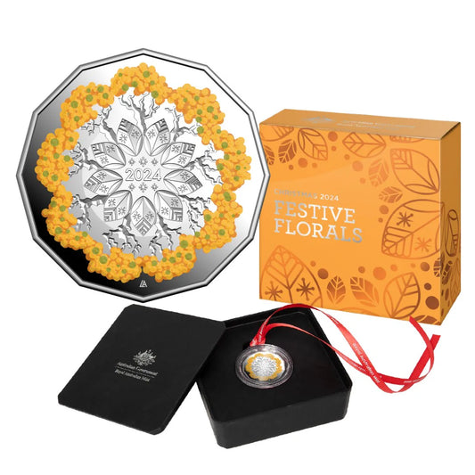 2024 Christmas Festive Florals Coloured 50c Fine Silver Proof Coin