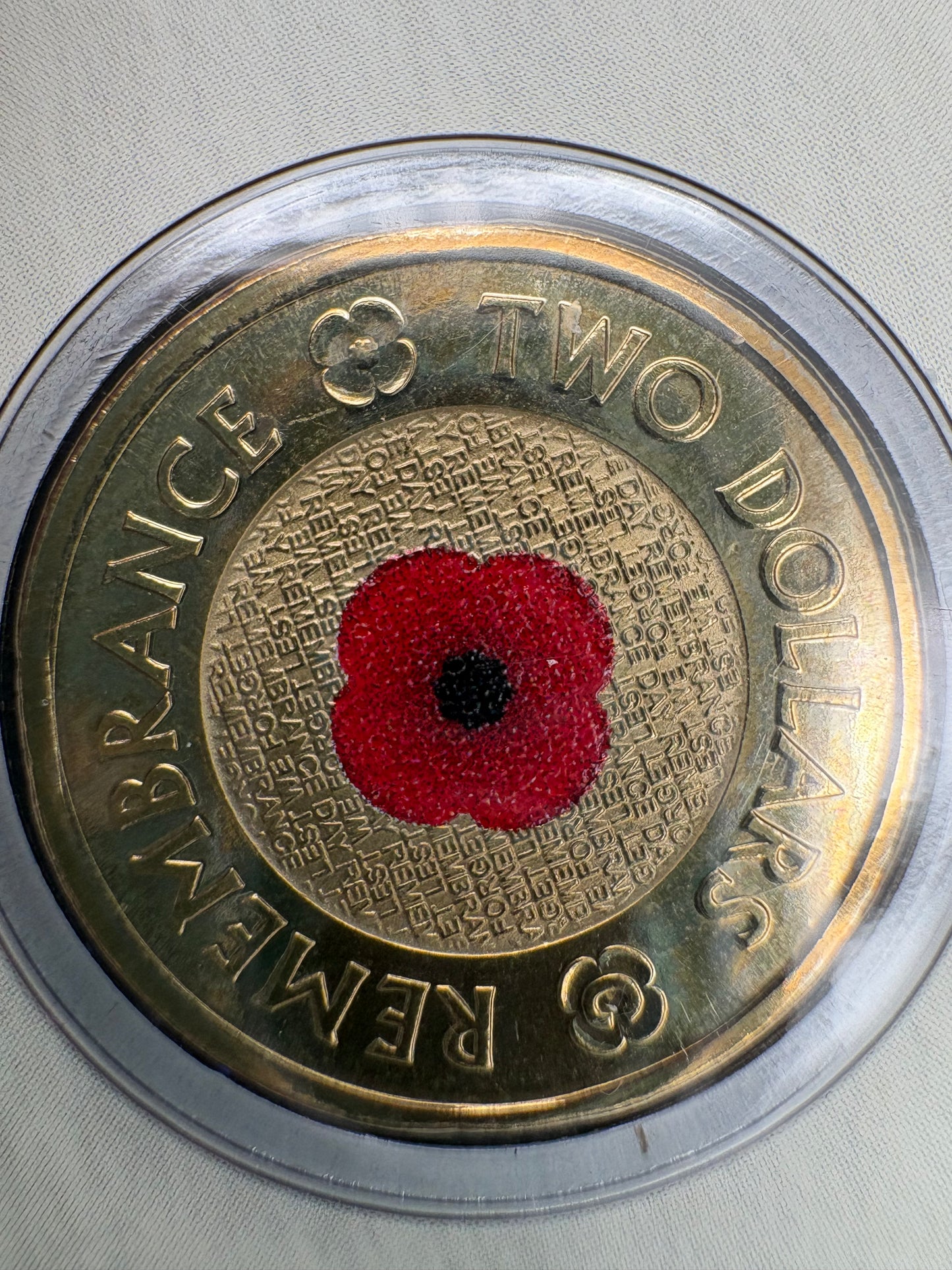 2012 Remembrance Day Red Poppy $2 C Mintmark Coin in Trifold Card