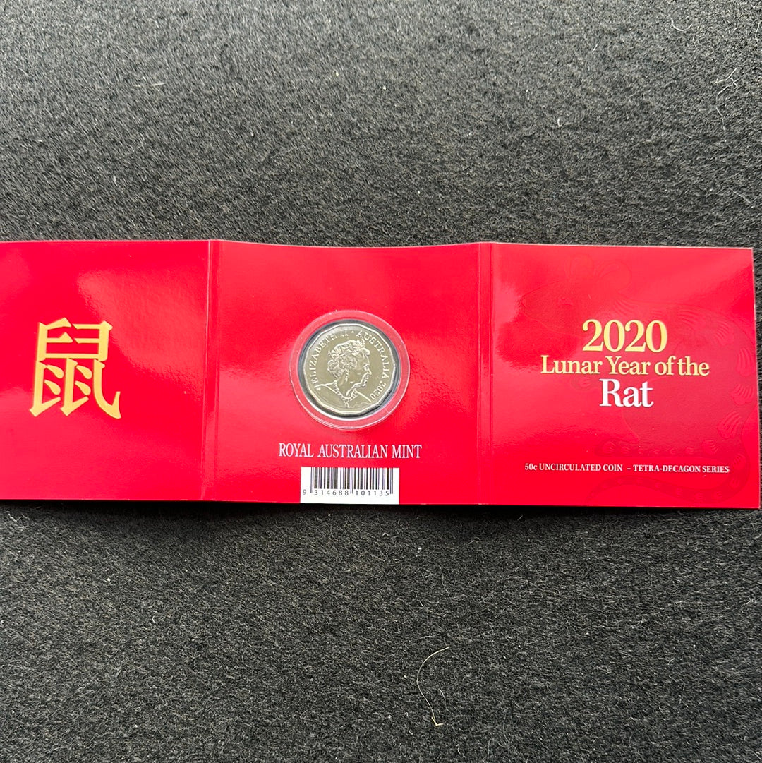 2020 Royal Australian Mint Fifty Cents 50c Lunar New Year of the Rat Tetra-Decagonal Lunar Series Coin