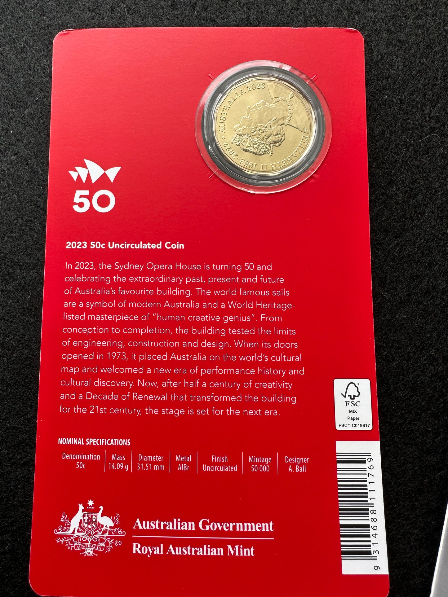 2023 Sydney Opera House - 50th Anniversary 50c Uncirculated Coin