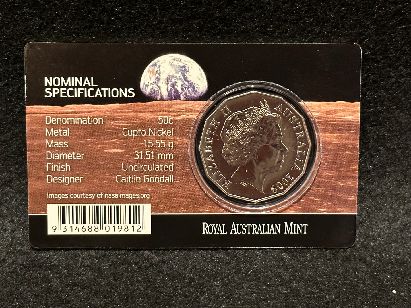2009 Fifty Cent 40th Anniversary of The Moon Landing (50c) Uncirculated Coloured Coin