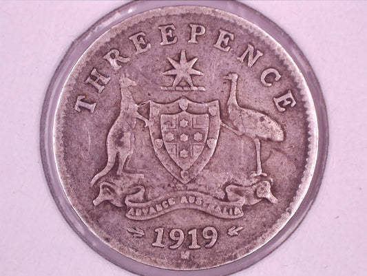 1919 Australia King George V Threepence Silver Coin