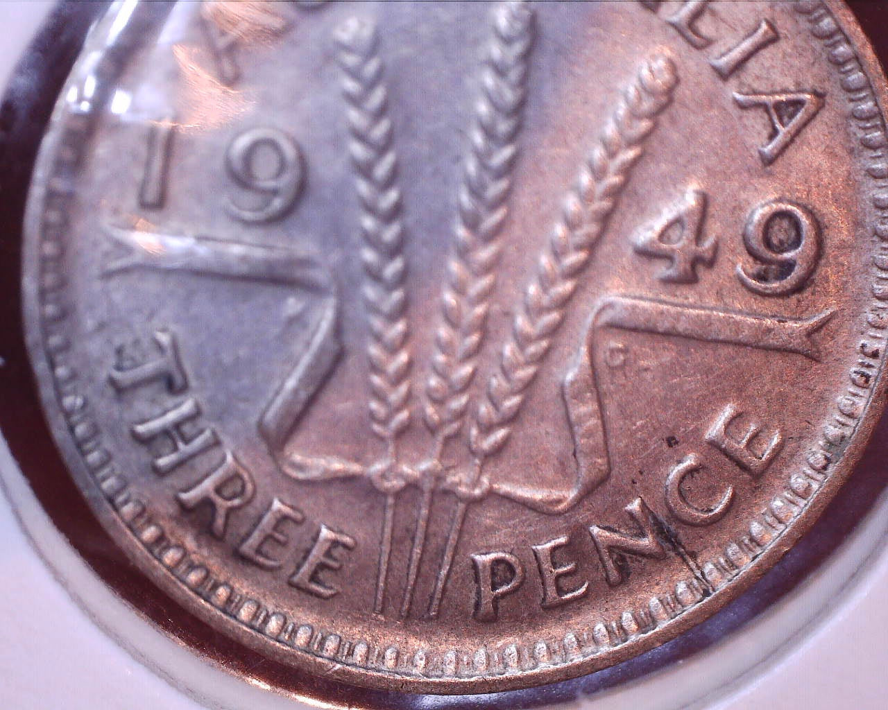 1949 Australian Three Pence - 50% Silver - Die Crack Error
