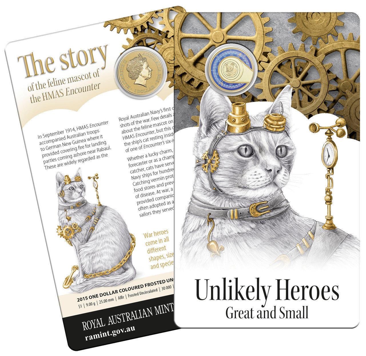 2015 $1 Dollar Unlikely Heroes Great & Small - Feline Mascot UNC