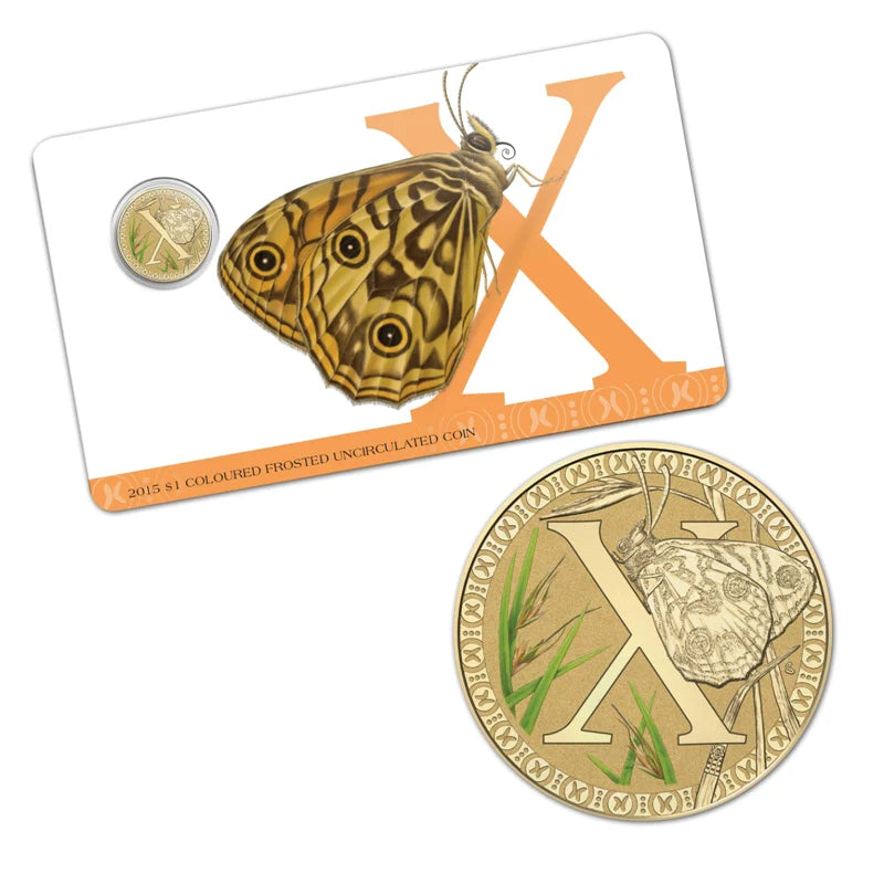 2015 $1 Colour Printed Frosted Uncirculated Alphabet Coin – Letter X