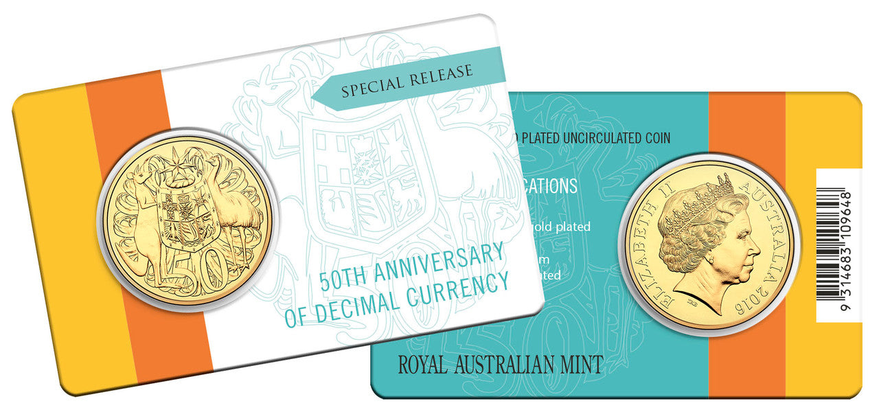 2016 Fifty Cent Decimal Currency 50th Anniversary Gold Plated (50c) Uncirculated - Special Release