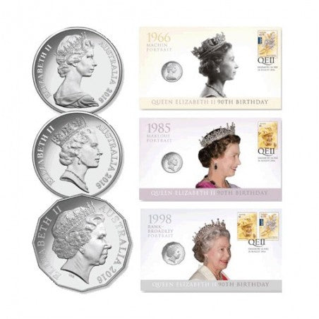 2016 20c-50c Queen Elizabeth II 90th Birthday Stamp and Coin Cover Trio