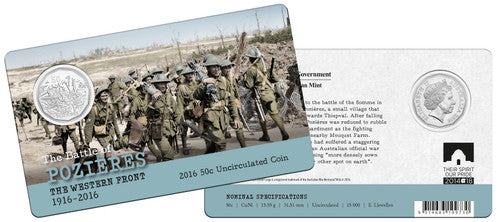 2016 50 cent The Battle of POZIERES The Western Front 1916-2016 carded coin
