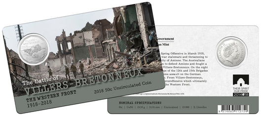 2018 50 cent The Battle of Villers-Bretonneux The Western Front 1918 - 2018 carded coin