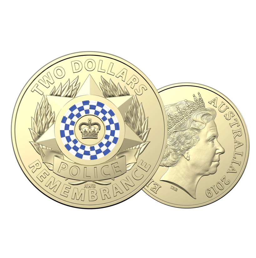 2019 $2 Police UNCIRCULATED Coloured coin from RAM Mint bag