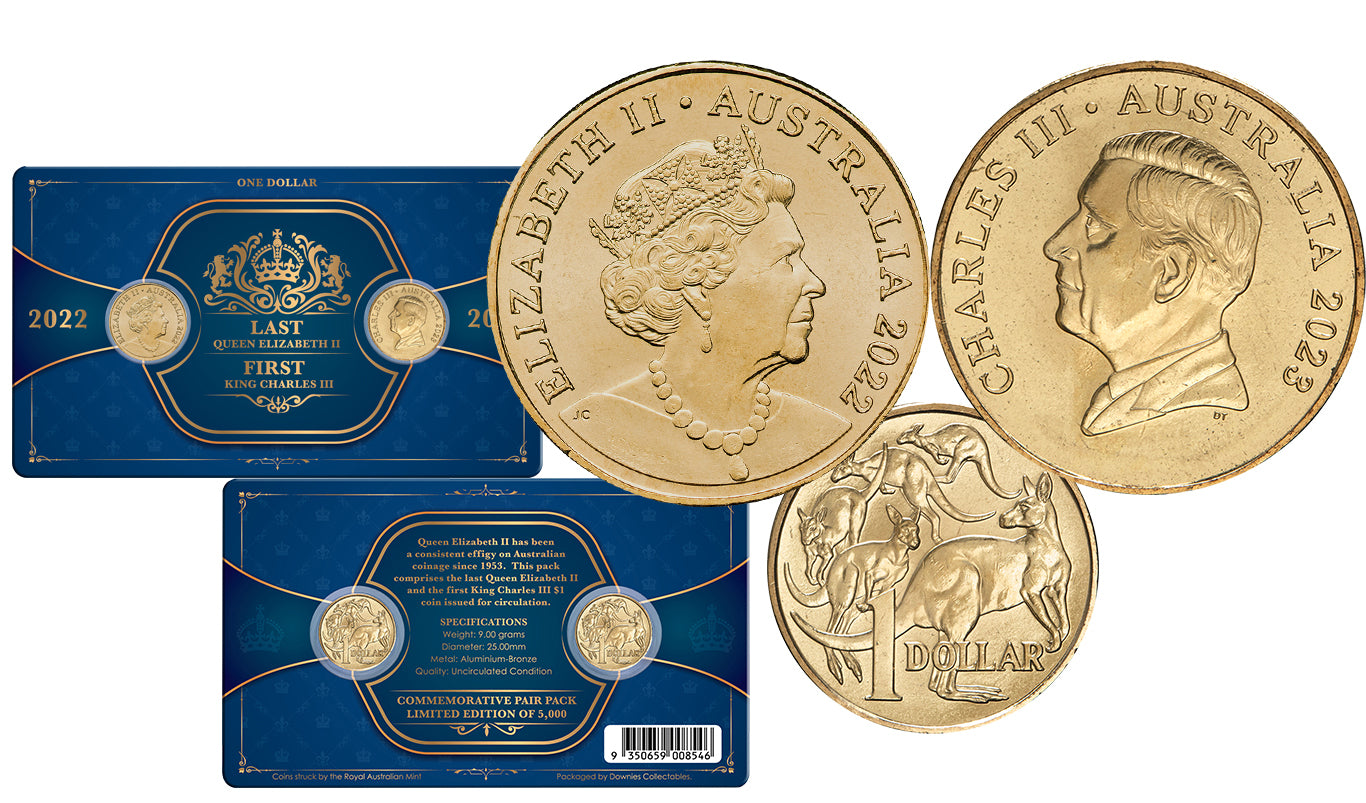 2022 Last Elizabeth II and First Charles III $1 Aluminium Bronze Coin Pair
