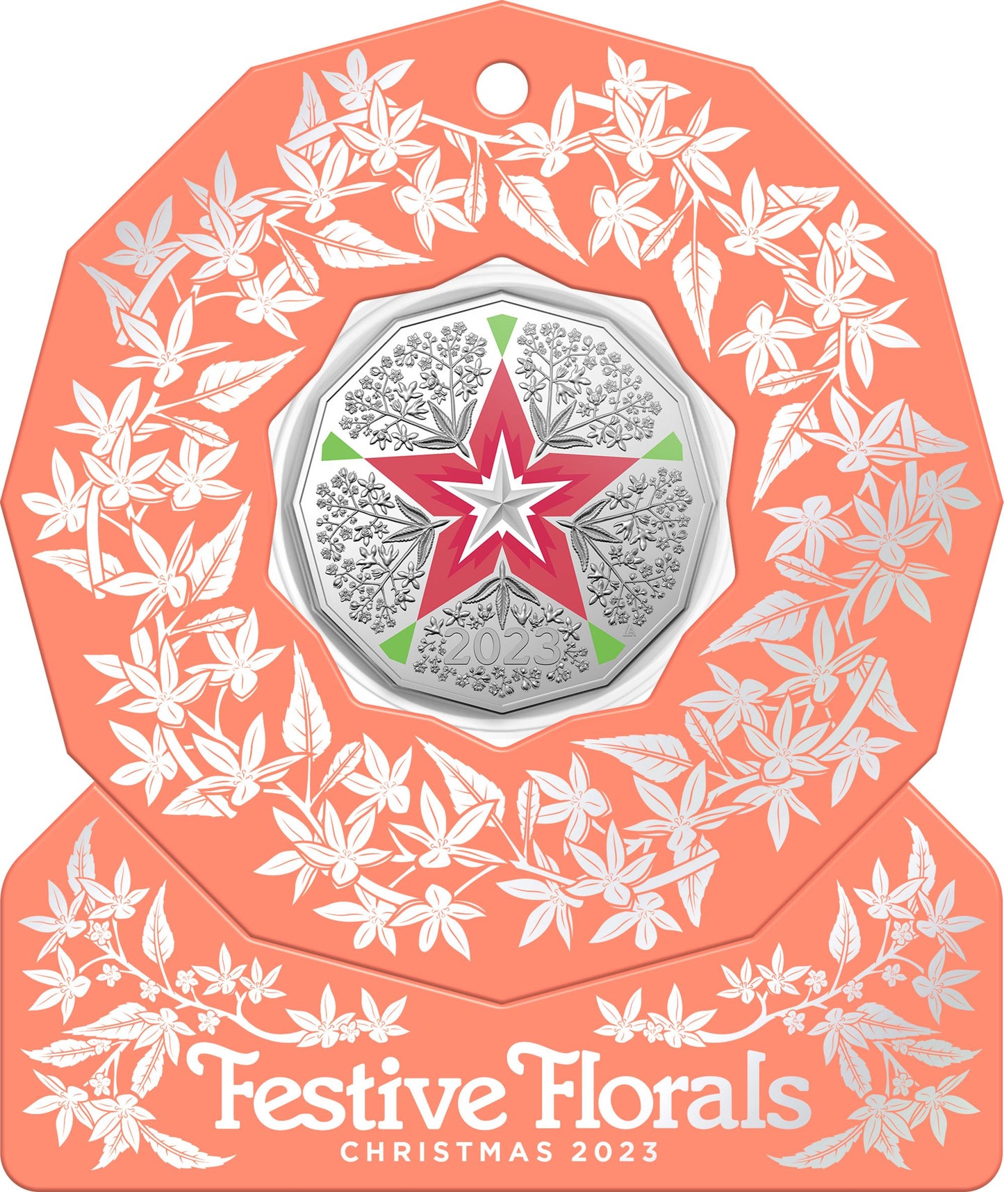 2023 50 Cent Christmas Decoration Coin Festive Floral Uncirculated - Orange Card