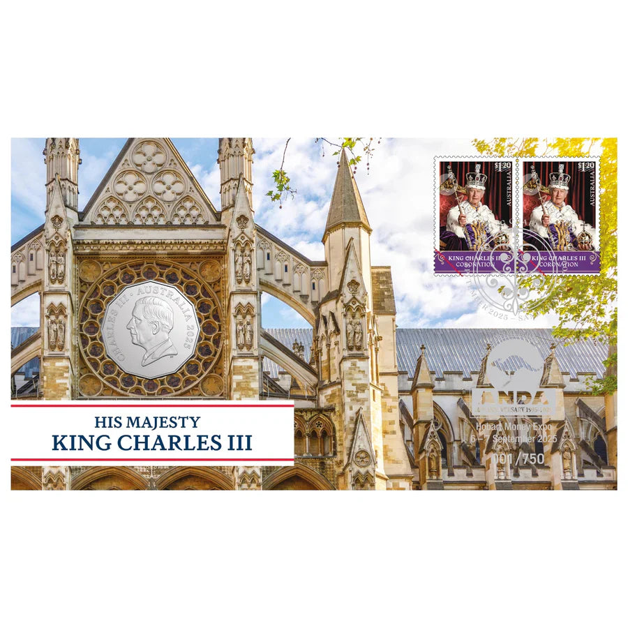 2025 His Majesty King Charles III - Hobart ANDA Money Expo 50 cent Coin Postal Numismatic Cover (PNC)