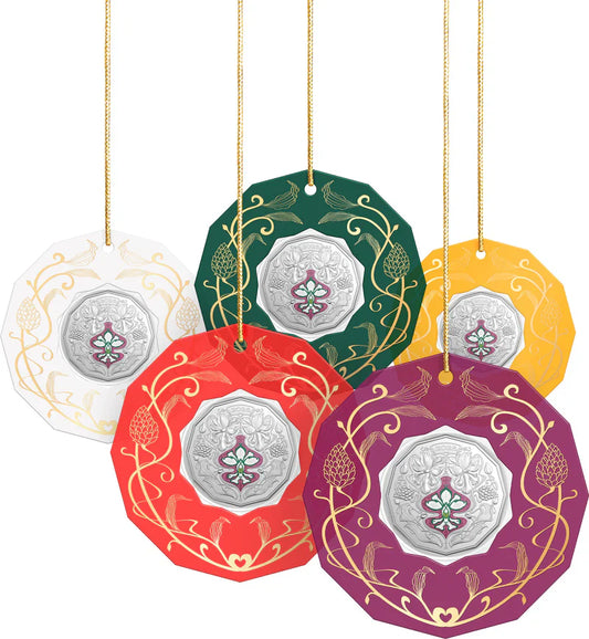 2025 50c Festive Floral Christmas Coin – Coloured Uncirculated | Hanging Decoration Card