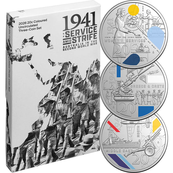 2026 20c 1941: Service Amid Strife Coloured Uncirculated Three-Coin Set