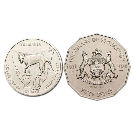 2001 Centenary of Federation TASMANIA - 20 cent or 50 cent coins- CIRCULATED