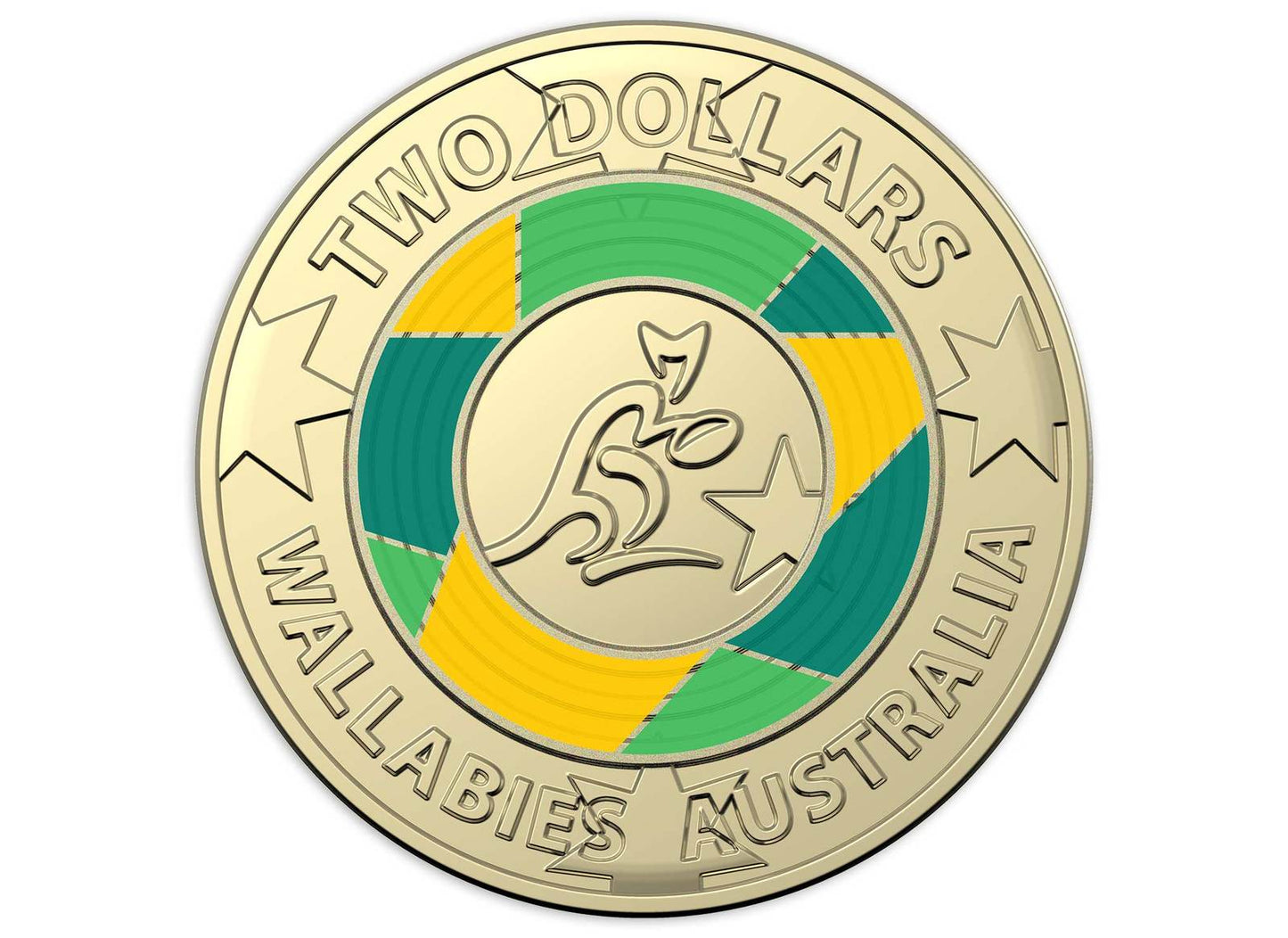 2019 $2 Wallabies Coloured Coin UNC on card