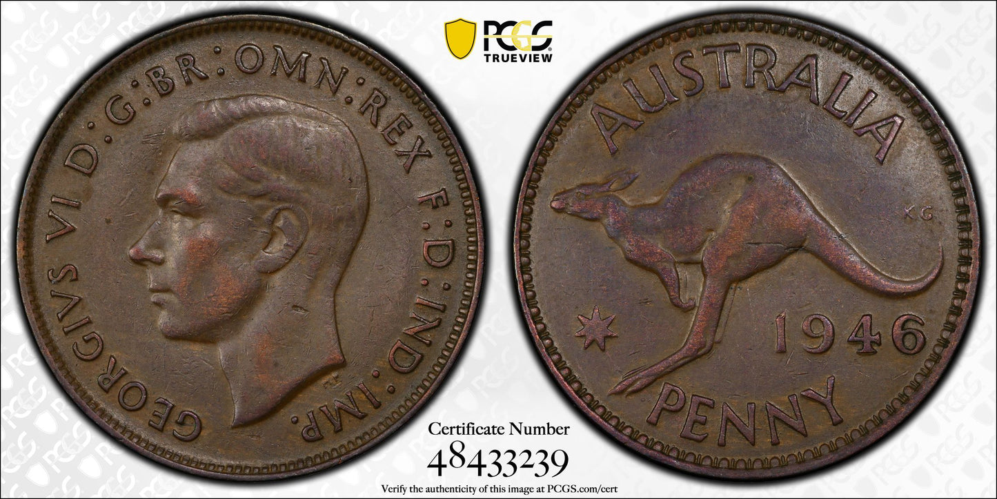 1946 (M) PCGS Australian One Penny AU50BN pre-decimal coin