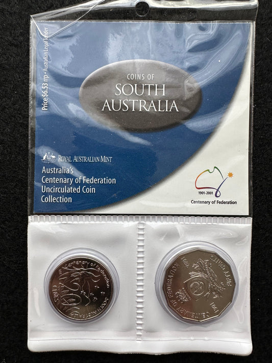 2001 20 & 50 cent Centenary of Federation 2 Coin Set - South Australia UNCIRCULATED