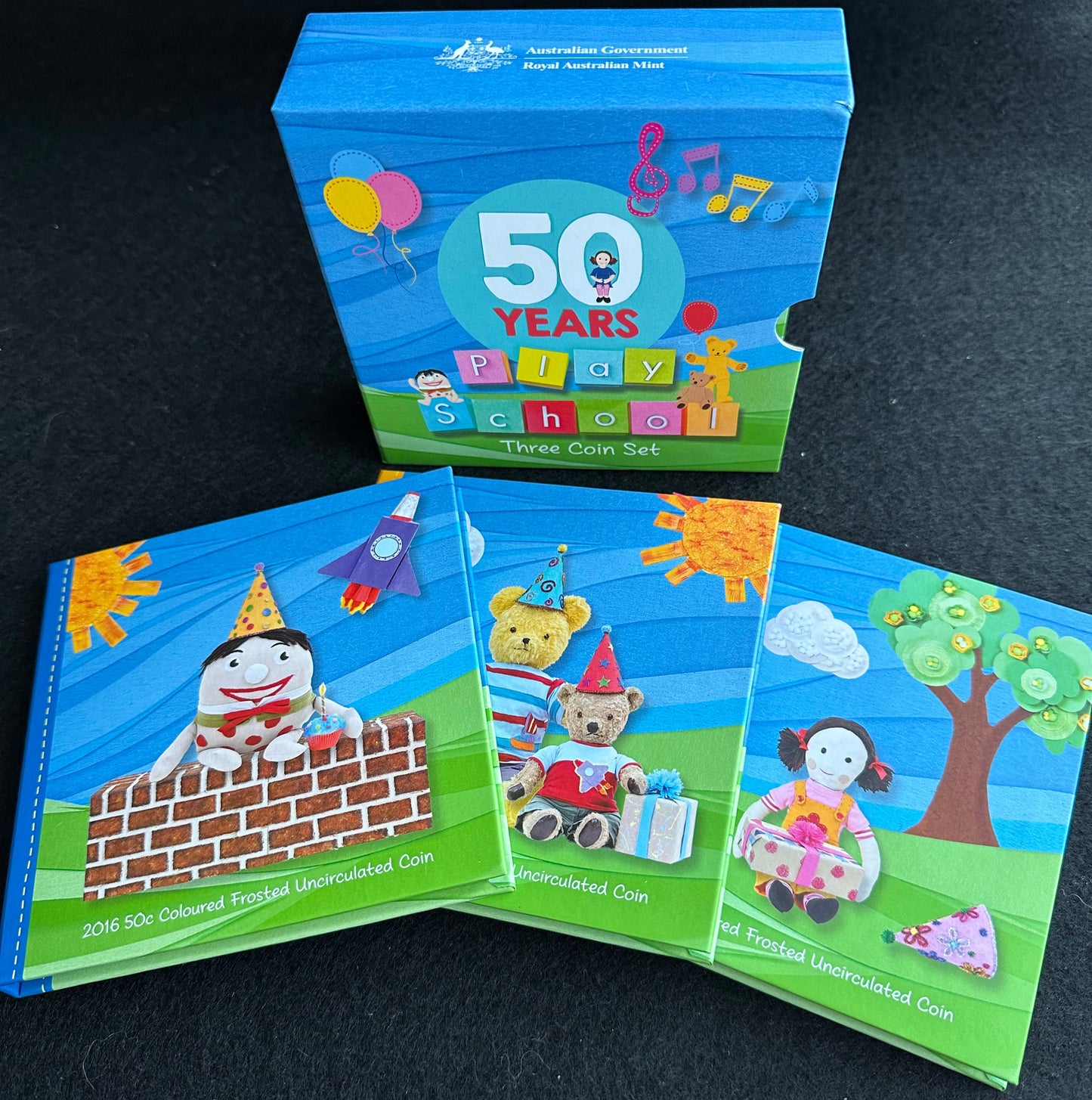 2016 50 Years of Play School – Three 50 Cent Coloured Coin Boxed Set