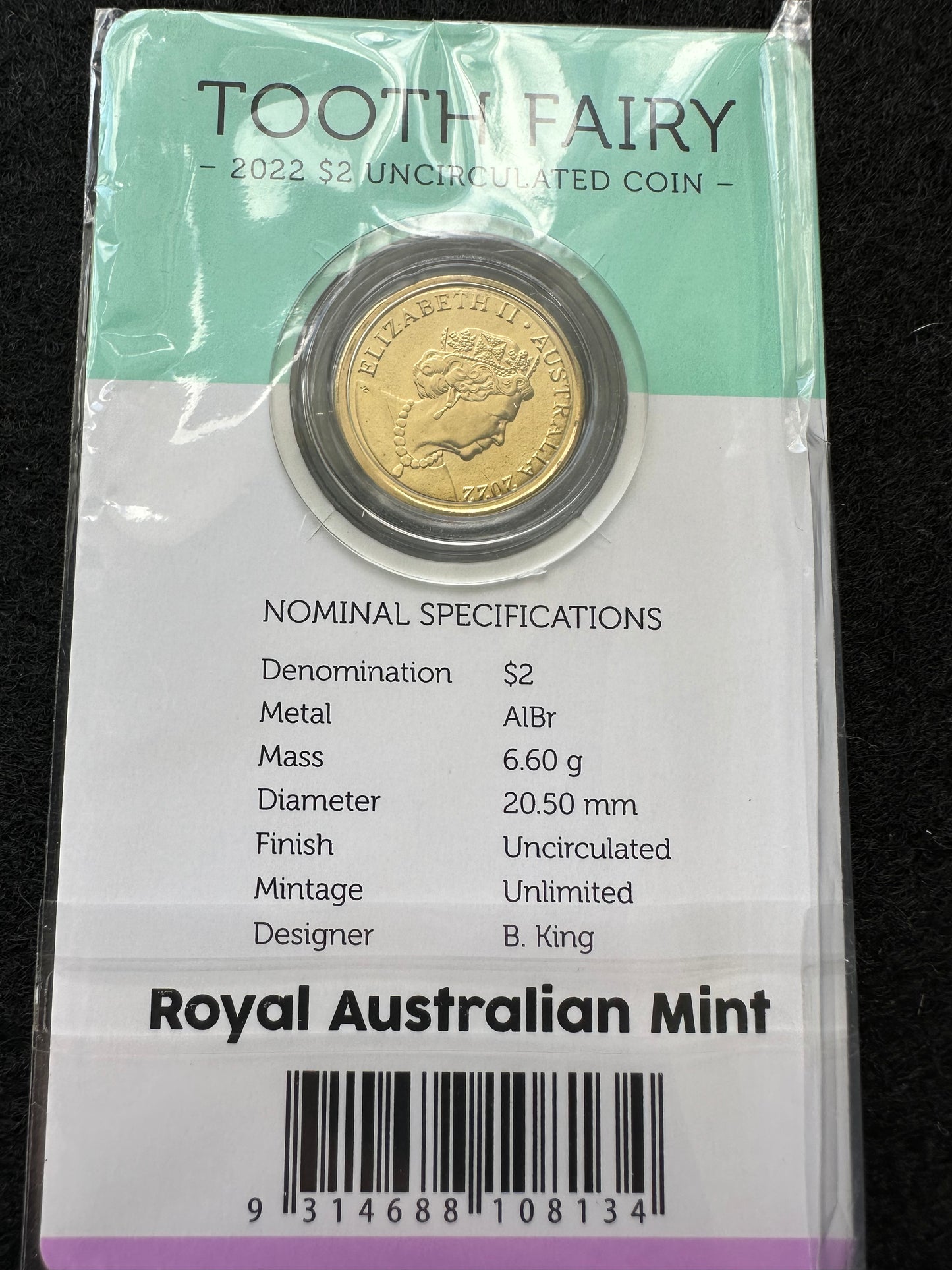 2022 $2 two dollar Tooth Fairy Uncirculated coin on card