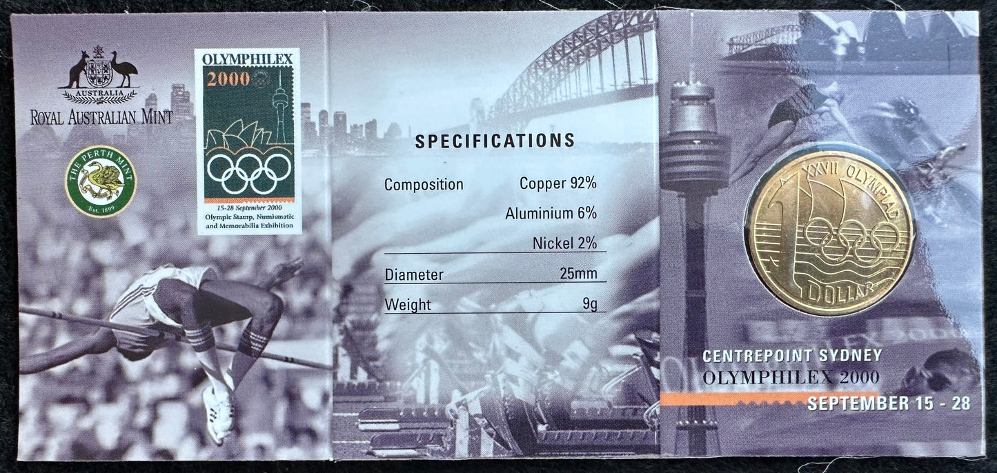 2000 $1 'Olymphilex 2000 - XXVII OLYMPIAD' S Mintmark Carded Coins
