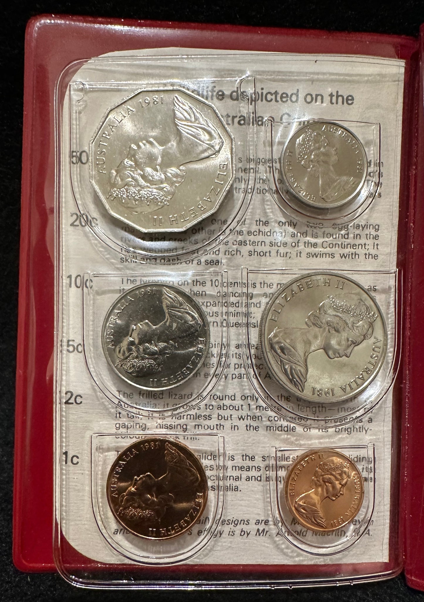 1981 Royal Australian Mint Uncirculated Six Coin Year Set - Red Wallet