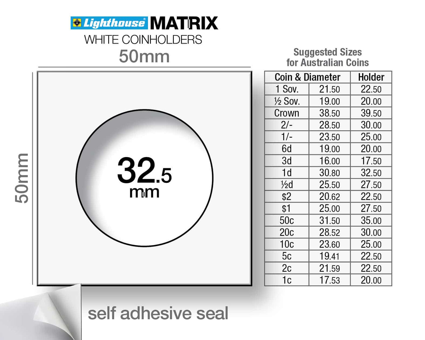 Lighthouse Matrix self-adhesive coin holders - White 32.5mm