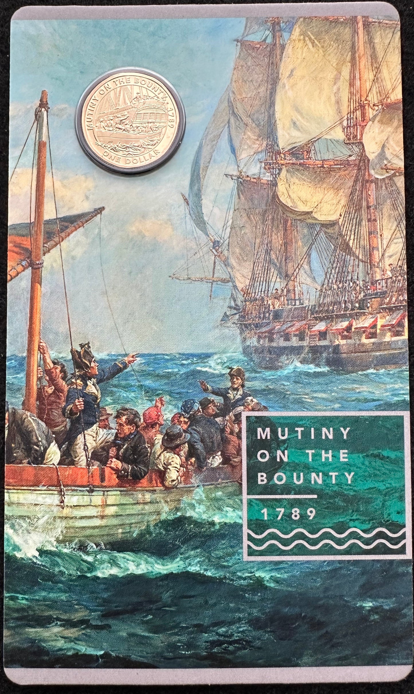 2019 $1 Mutiny on the Bounty 1789 coin on card