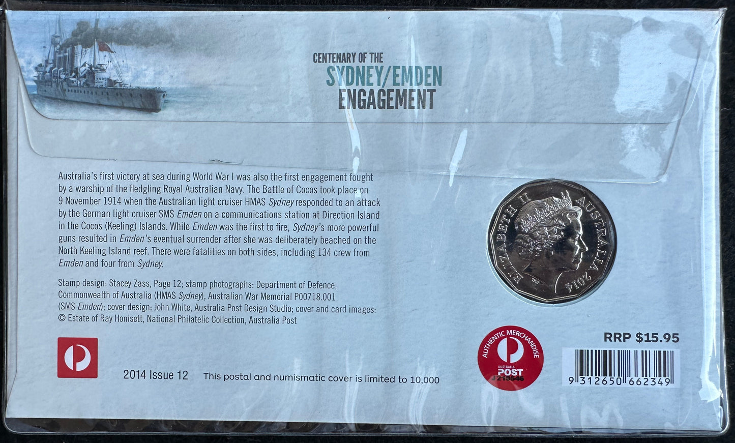 2014 50 cent Centenary of the Sydney Emden Engagement PNC