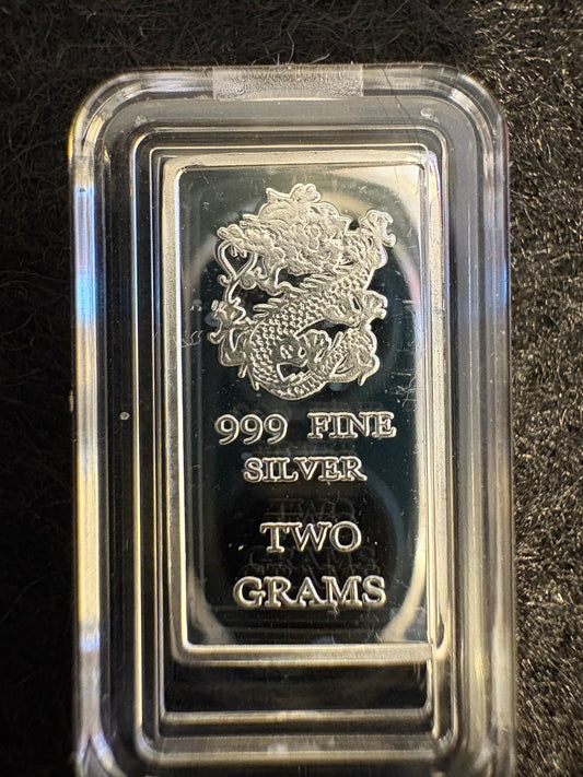 Mini Fractional Silver 2 gram Bar - Dragon