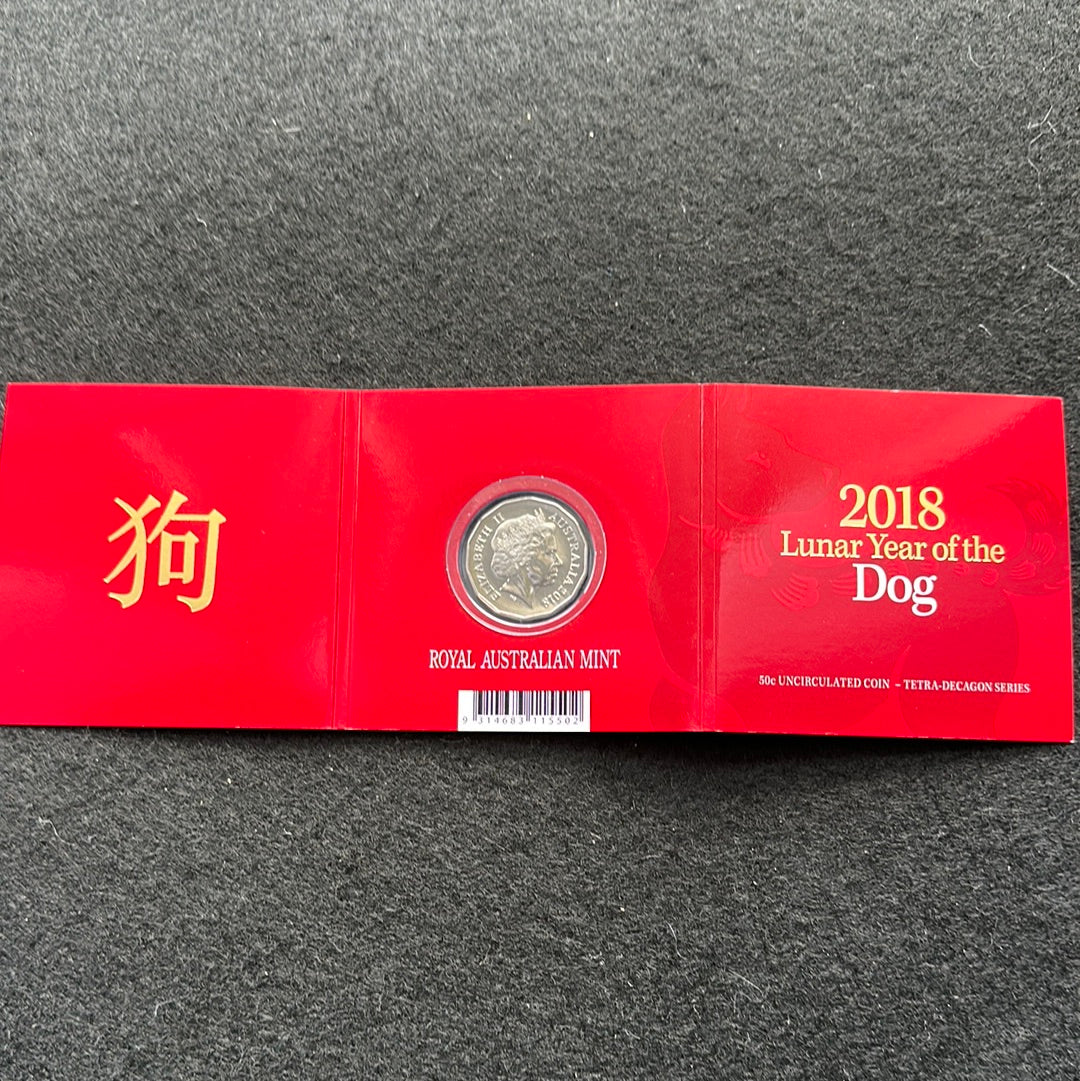 2018 Royal Australian Mint Fifty Cents 50c Lunar New Year of the Dog Tetra-Decagonal Lunar Series Coin