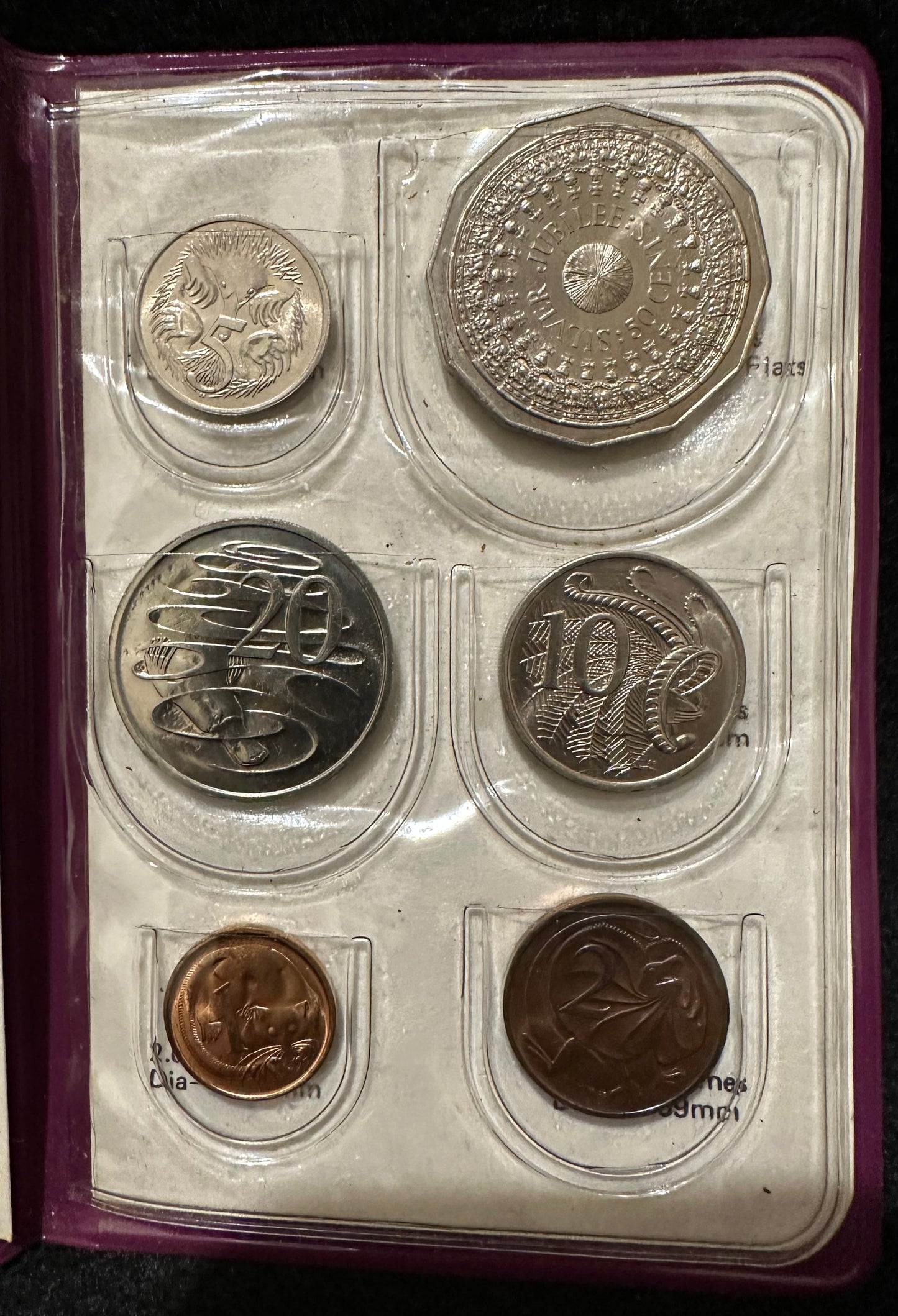 1977 Royal Australian Mint QEII 25th Jubilee Uncirculated Six Coin Year Set - Purple Wallet