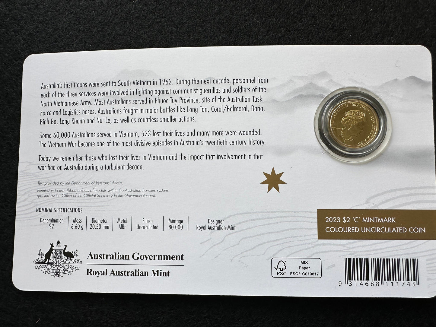 2023 $2 Vietnam War – 50th Anniversary of the end of Australia’s Involvement C Mintmark Coin