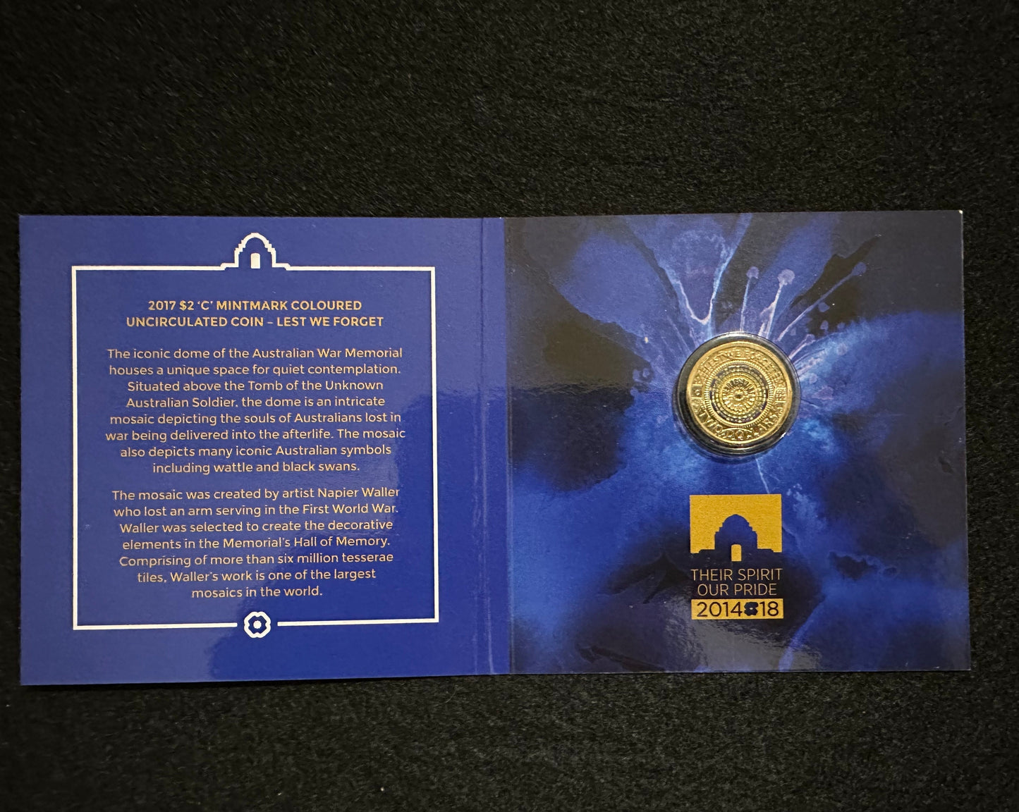 2017 $2 LEST We Forget 'C' Mintmark Coloured Uncirculated Coin in card