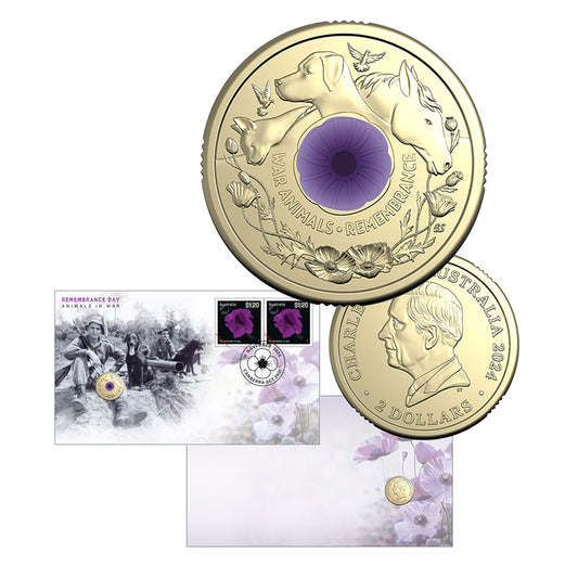 2024 War Animals Remembrance $2 Purple Poppy Coloured PNC