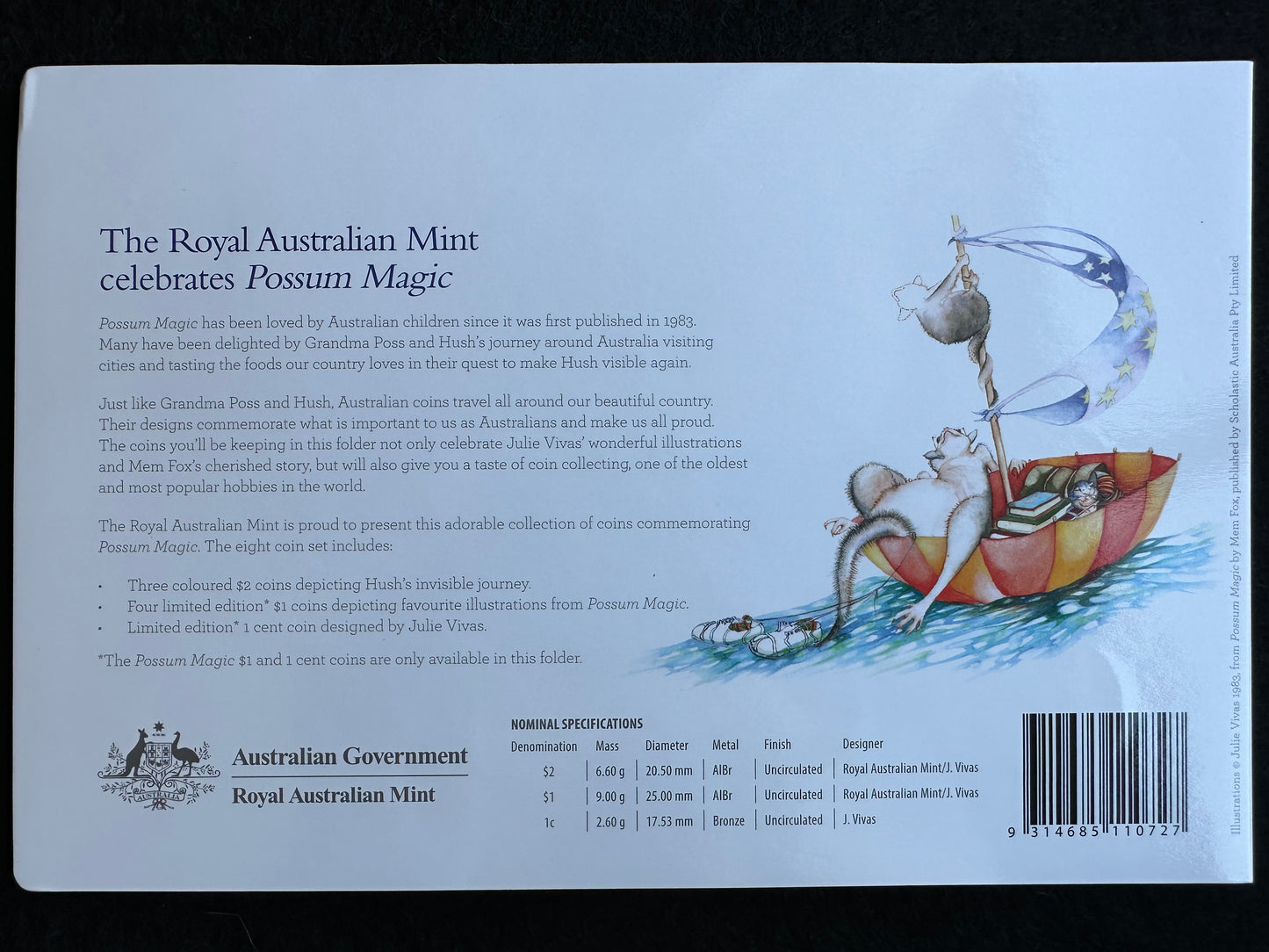 2017 Possum Magic ($2 & $1) Eight Coin Uncirculated Set