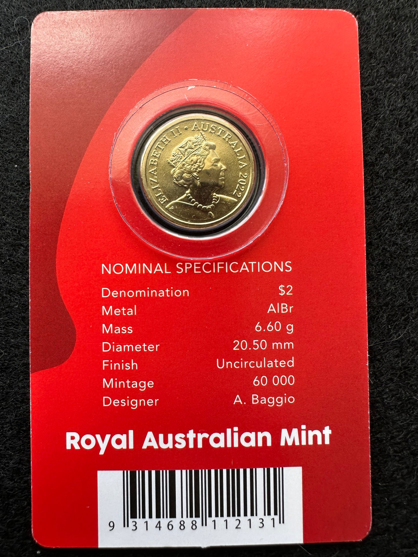 2022 $2 10th Anniversary Remembrance Day Red Poppy C Mintmark on card