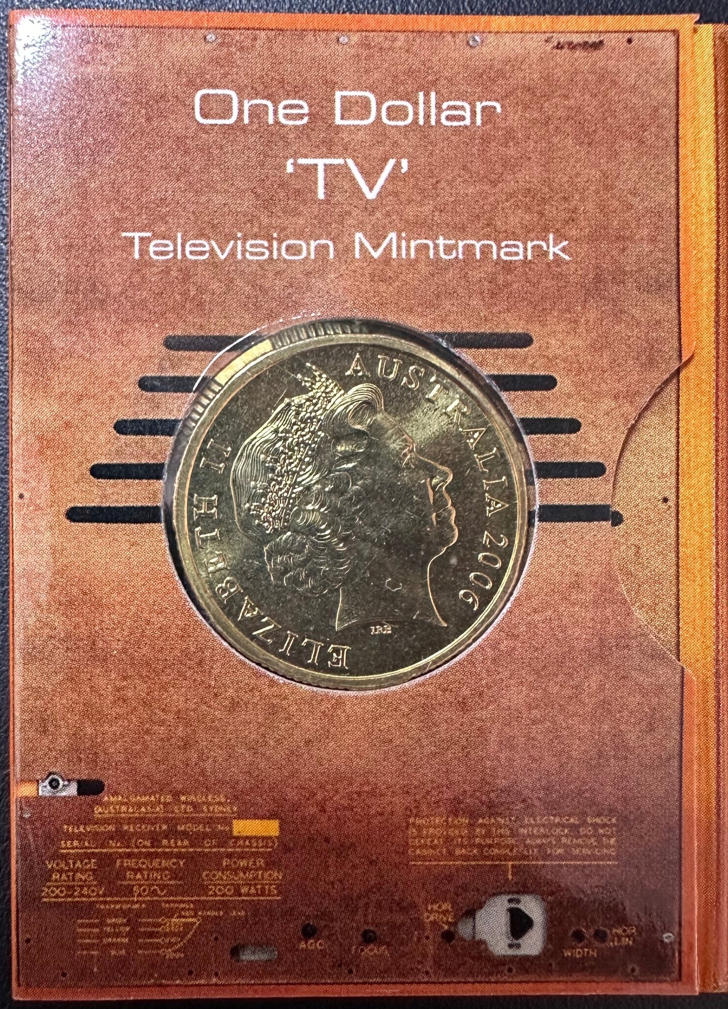 2006 50 Years of Australian Television "TV Mintmark" One Dollar Coin in Ram Card
