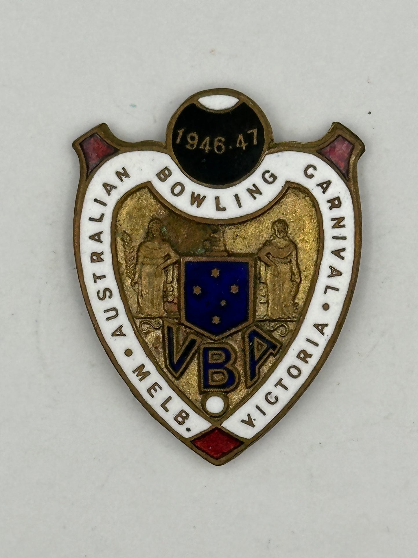 Vintage 1946-1947 Australian Bowling Carnival Melbourne Victoria Enamel Pin