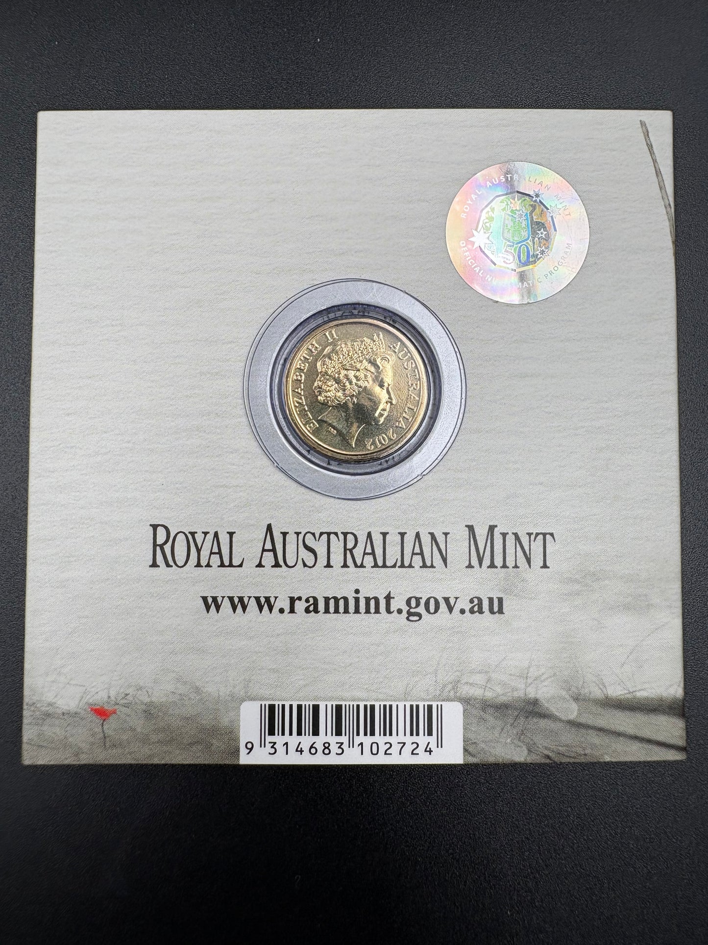 2012 Remembrance Day Red Poppy $2 C Mintmark Coin in Trifold Card