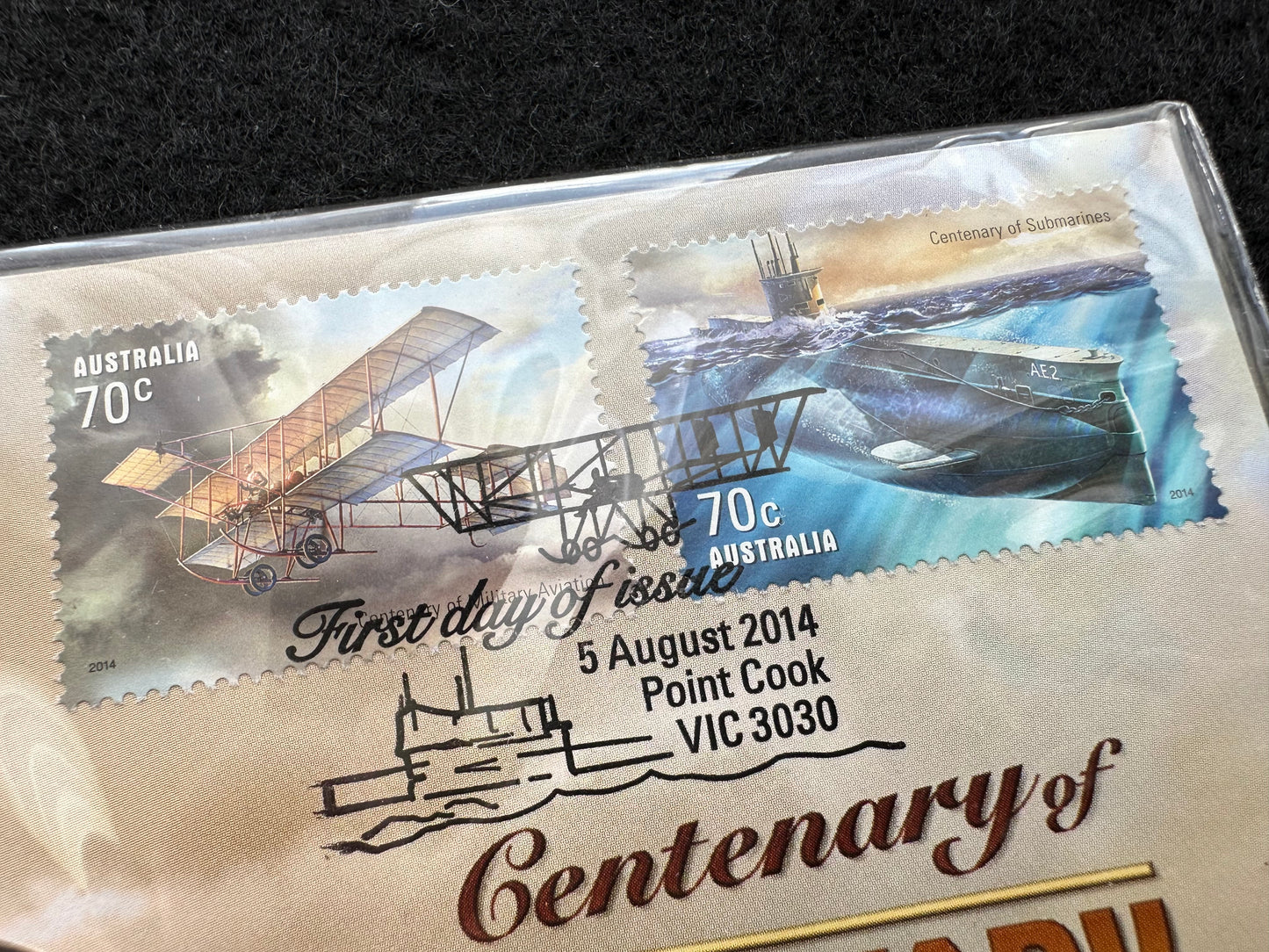 2014 $1 Centenary of Military Aviation and Submarines 2 Coin and Stamp Cover PNC