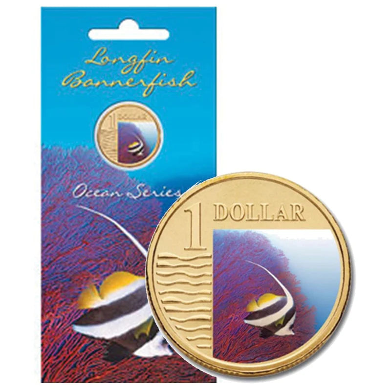 2006 $1 Ocean Series coloured coin - Long Fin Bannerfish